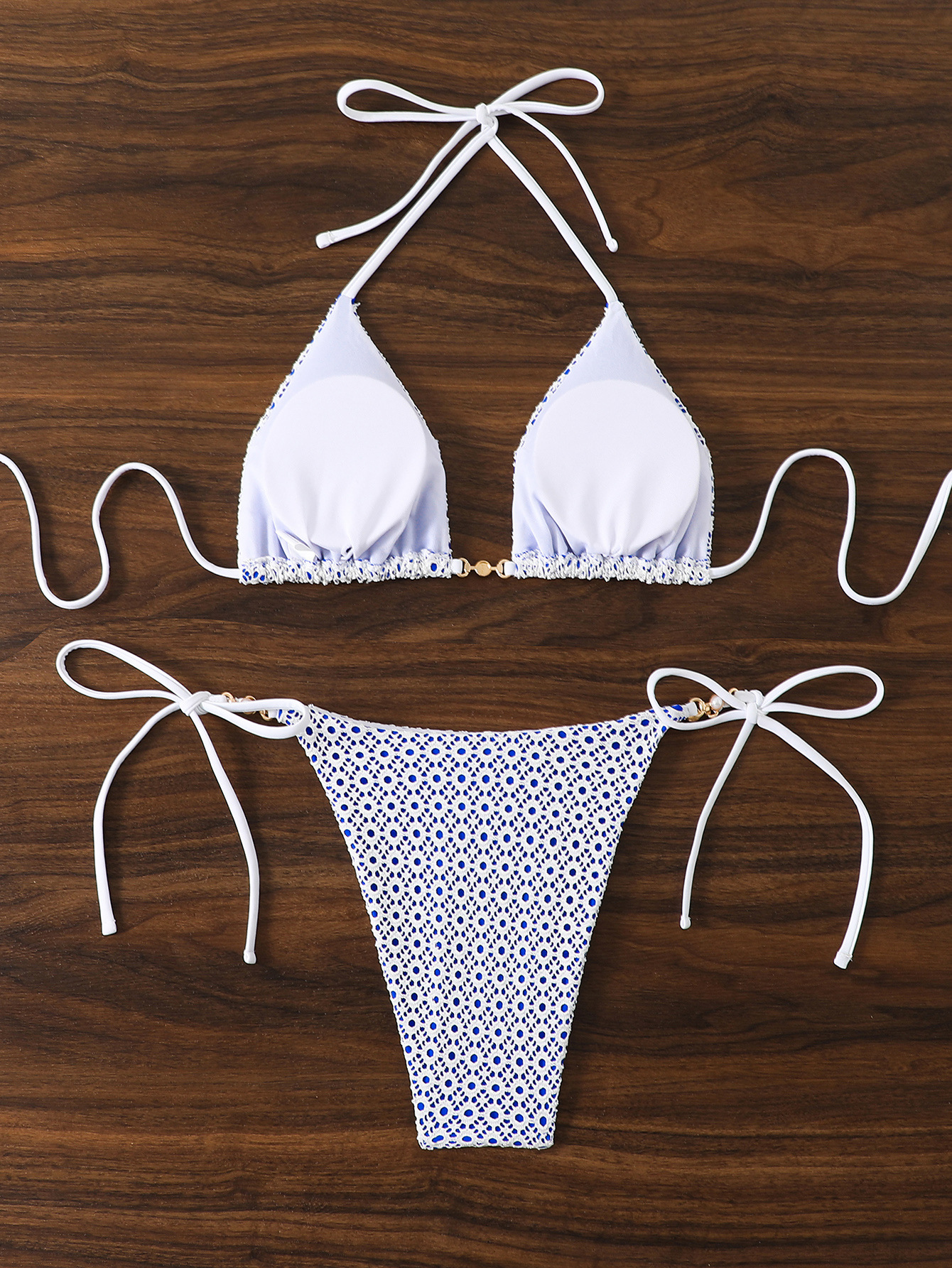 Halter Neck Triangle Bikini Tie-Back Low-Back Print Swimsuit