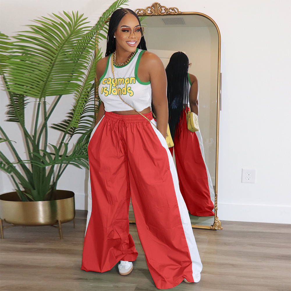 Women Sports Contrast Patchwork Casual Wide Leg Pants