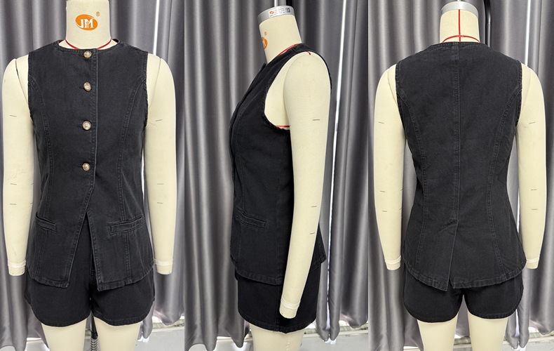 Spring/Summer Fashion Sleeveless Slim Waist Vest High-Waist Loose Denim Shorts Set
