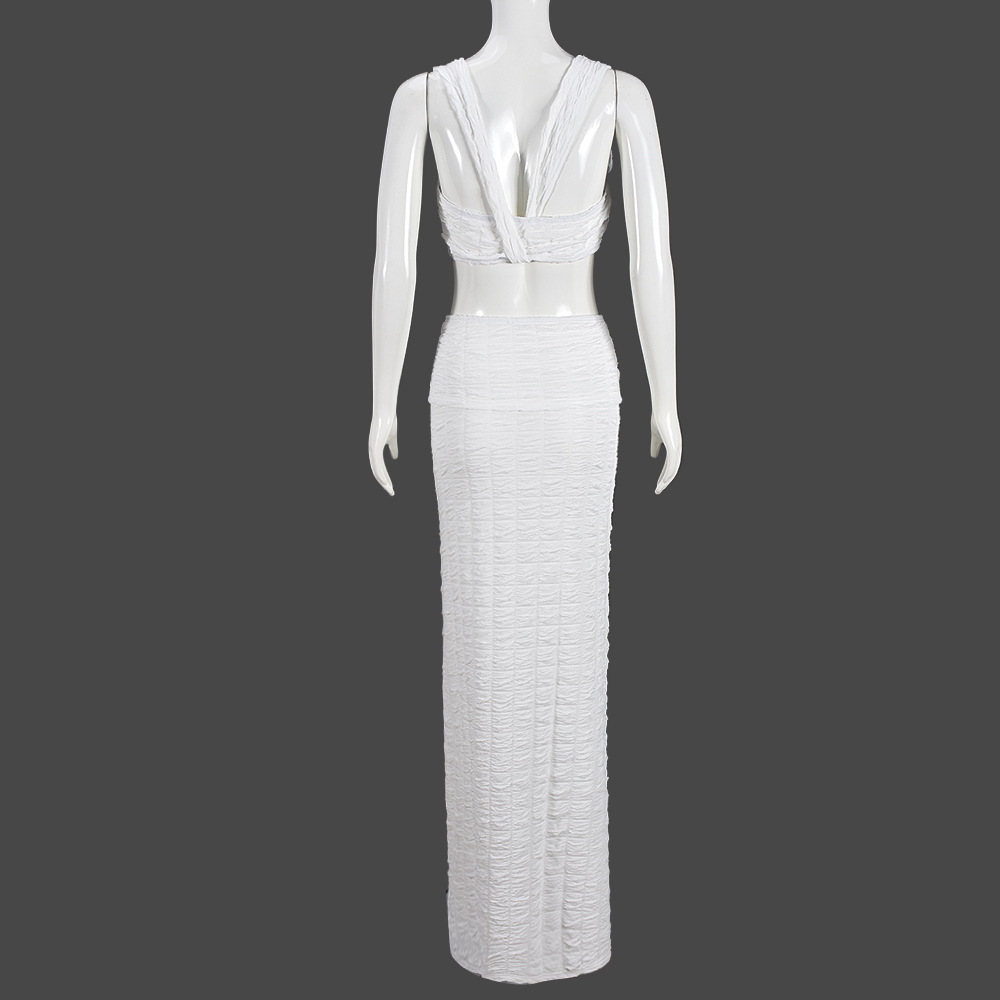 Sexy Cut-Out Square Neck Lace-Up Top with Slim Long Skirt Two Piece Set