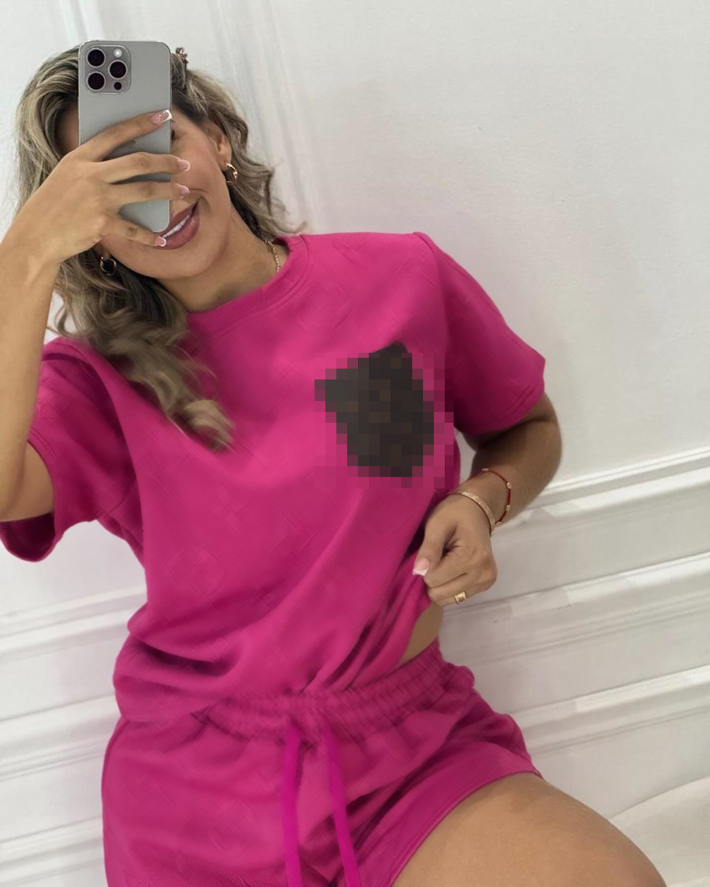 Women Short Sleeve Patch procket Top and Shorts Two Piece Set