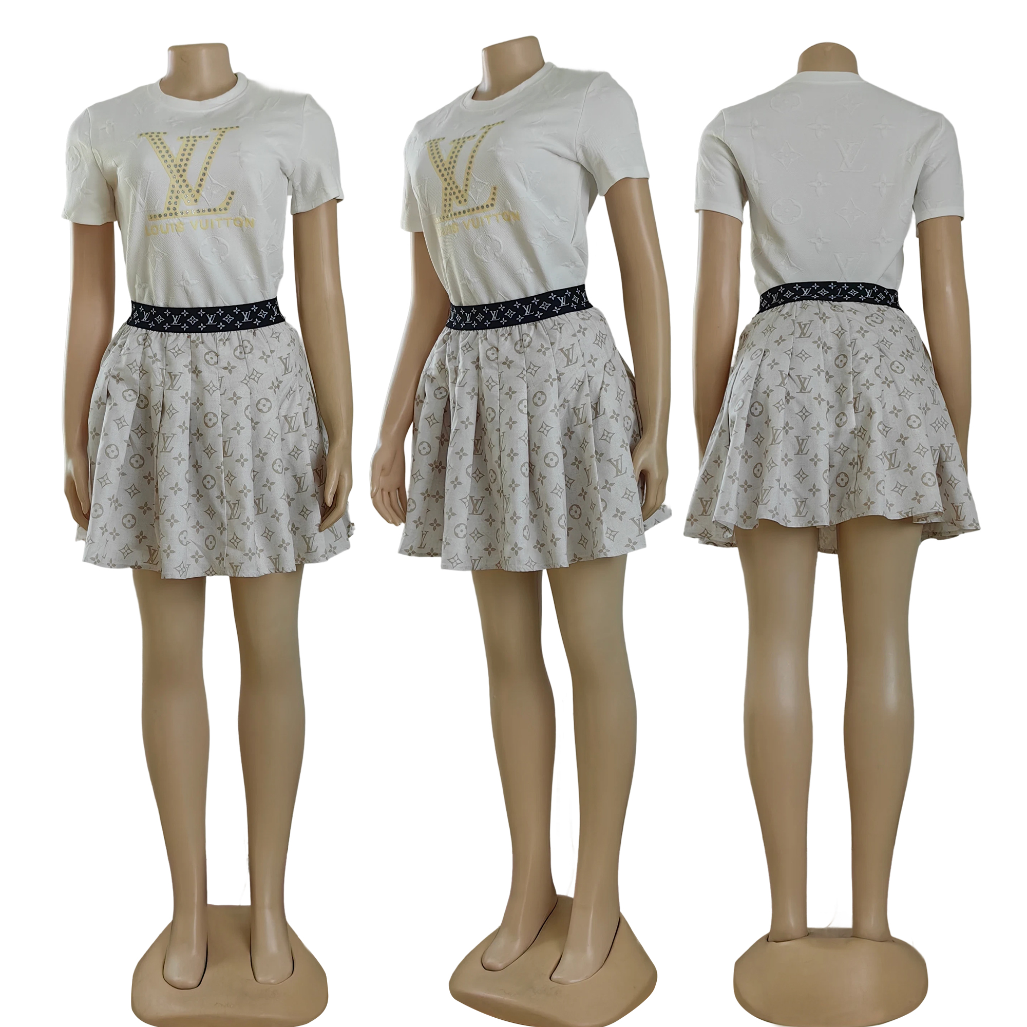 Women Print Short Sleeve  Top and Skirt Two Piece Set