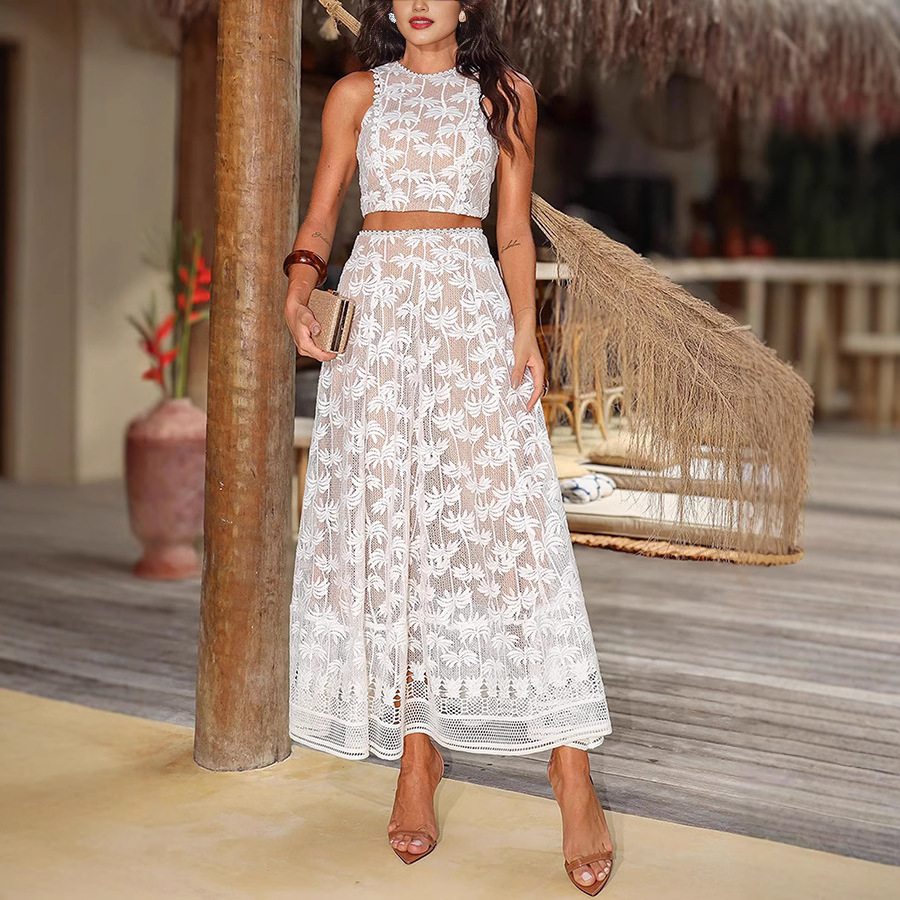 Spring/Summer Sleeveless Top Casual Holiday Skirt Two-Piece Set