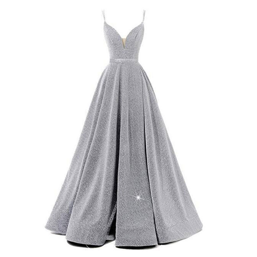 Women Formal Party V-Neck Sequined Strapless Party Bridesmaid Formal Party Evening Dress