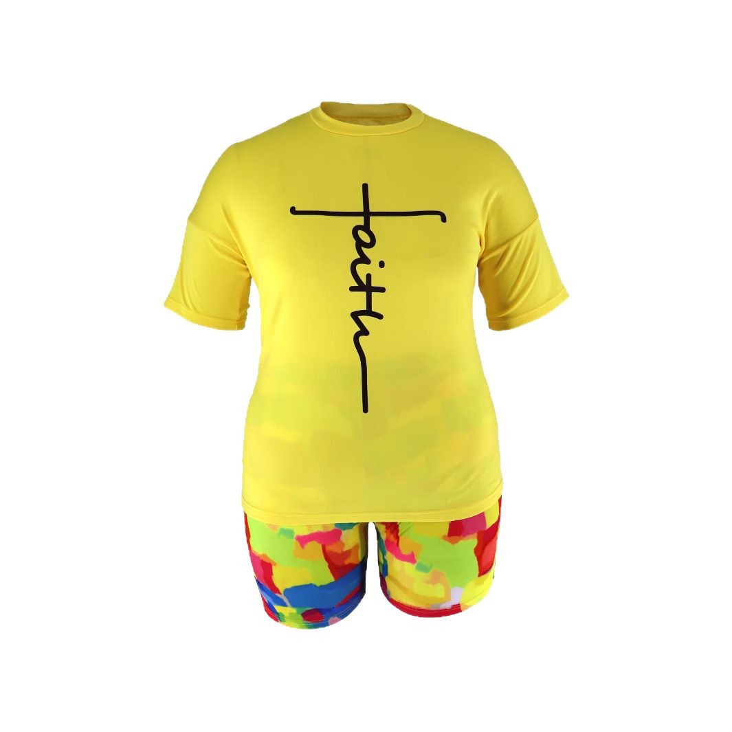 Women Summer Letter Printed T-Shirt And Shorts Two Piece Set