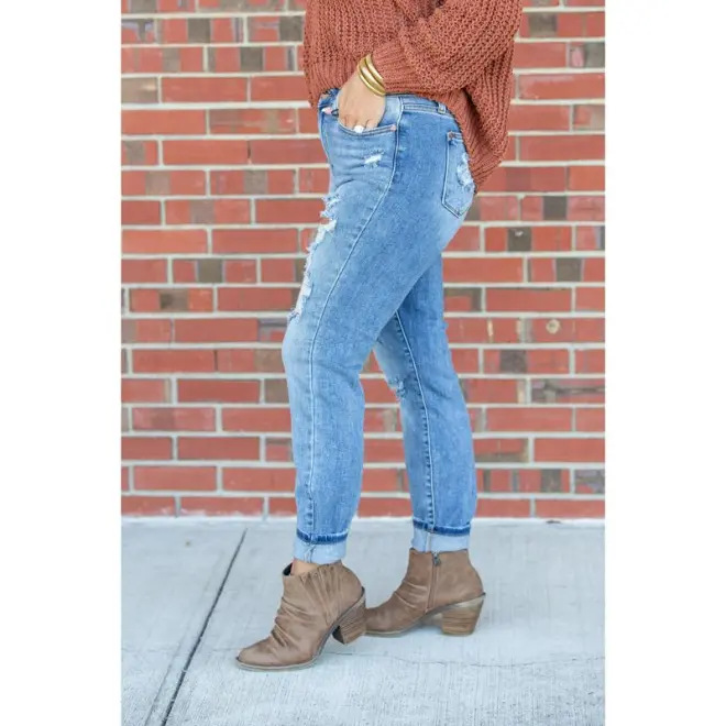 Light Color Tight Ripped Mid-Waist Denim Pants Streetwear