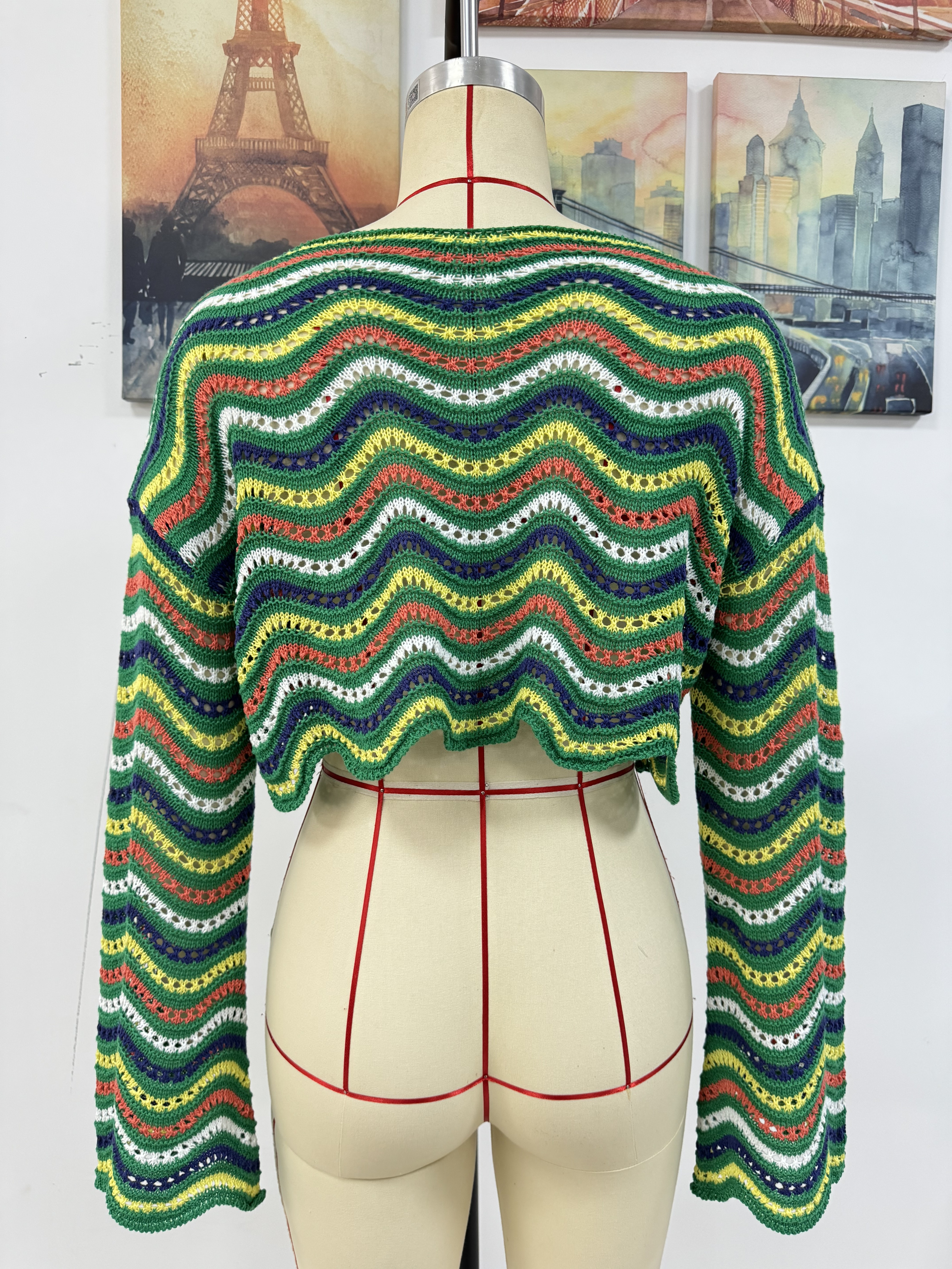 Spring/Summer Round Neck Striped Cover-Up Knit Top