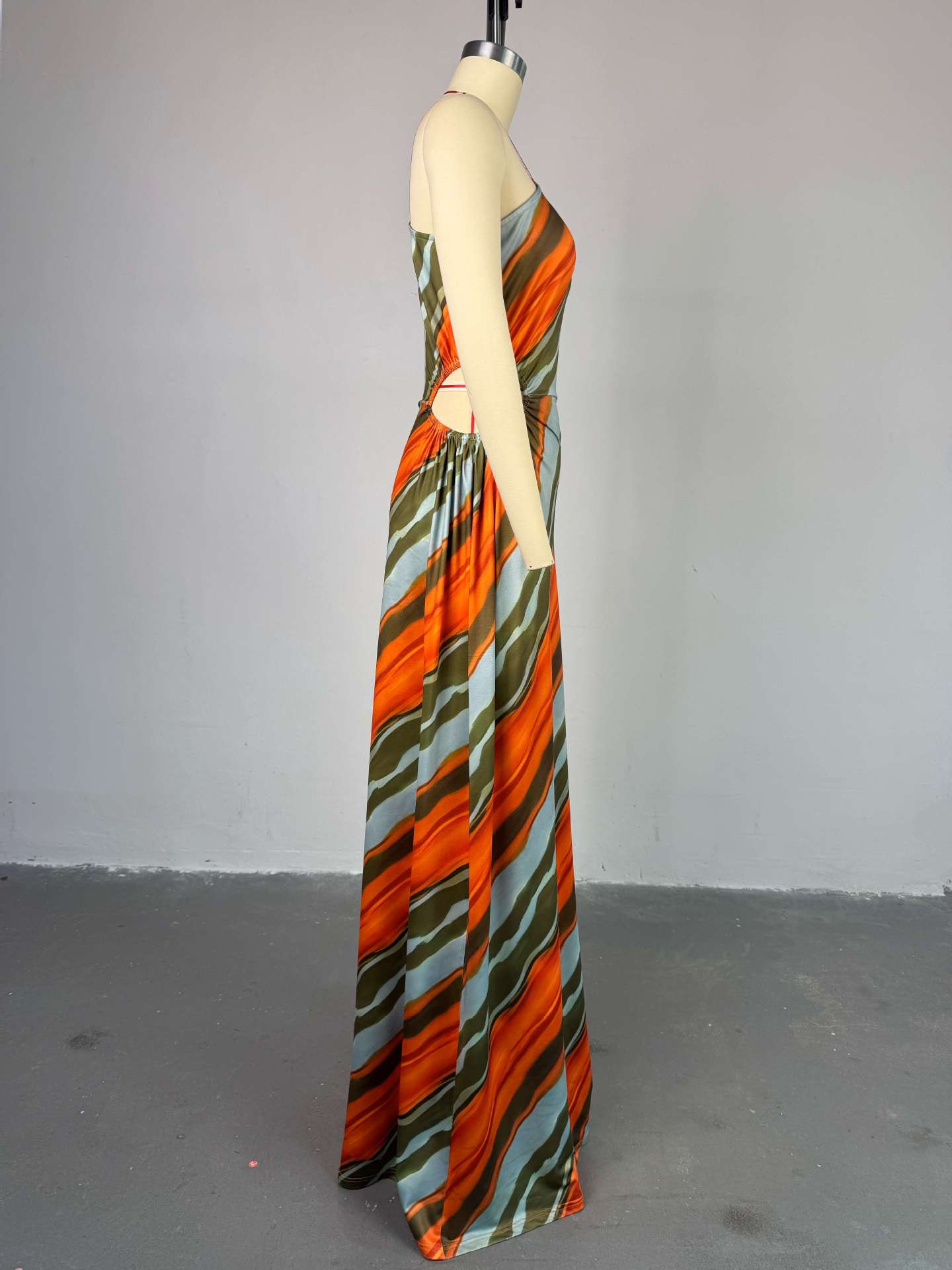 Women Spring Striped Slash Shoulder Dress