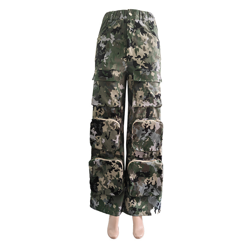 Summer Camouflage Print High-Waist Loose Cargo Pants