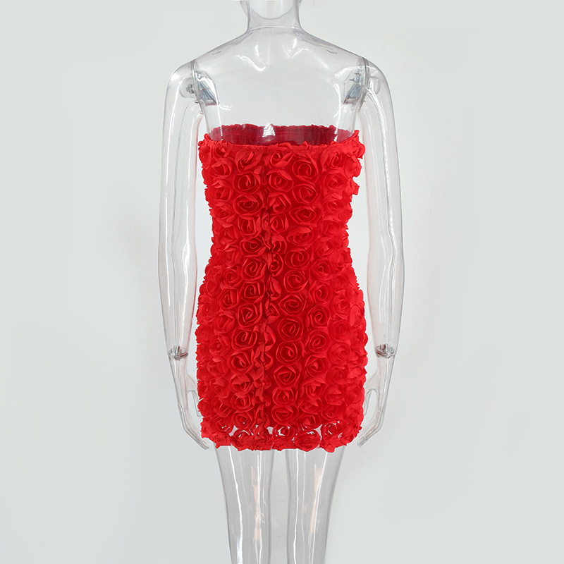 Women Sexy Floral Strapless Bodycon Dress