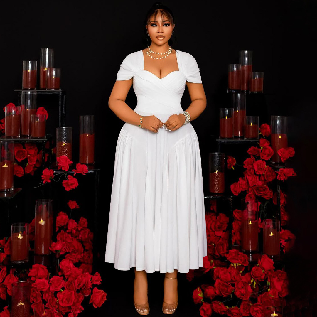 Plus Size Women's Fashion Elegant Square Neck Slim Waist A-line Long Dress