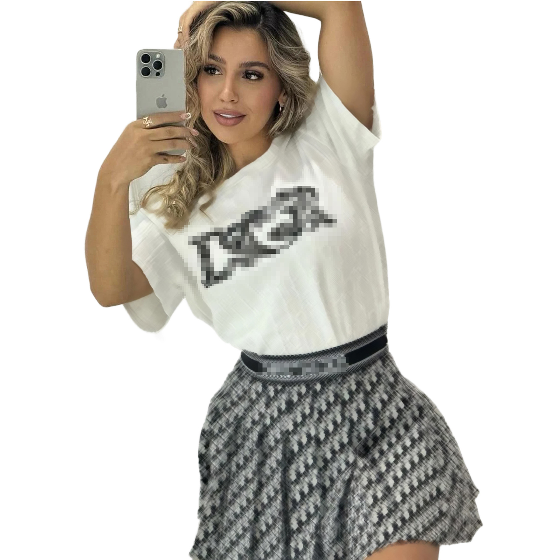 Women Print Short Sleeve  Top and Skirt Two Piece Set