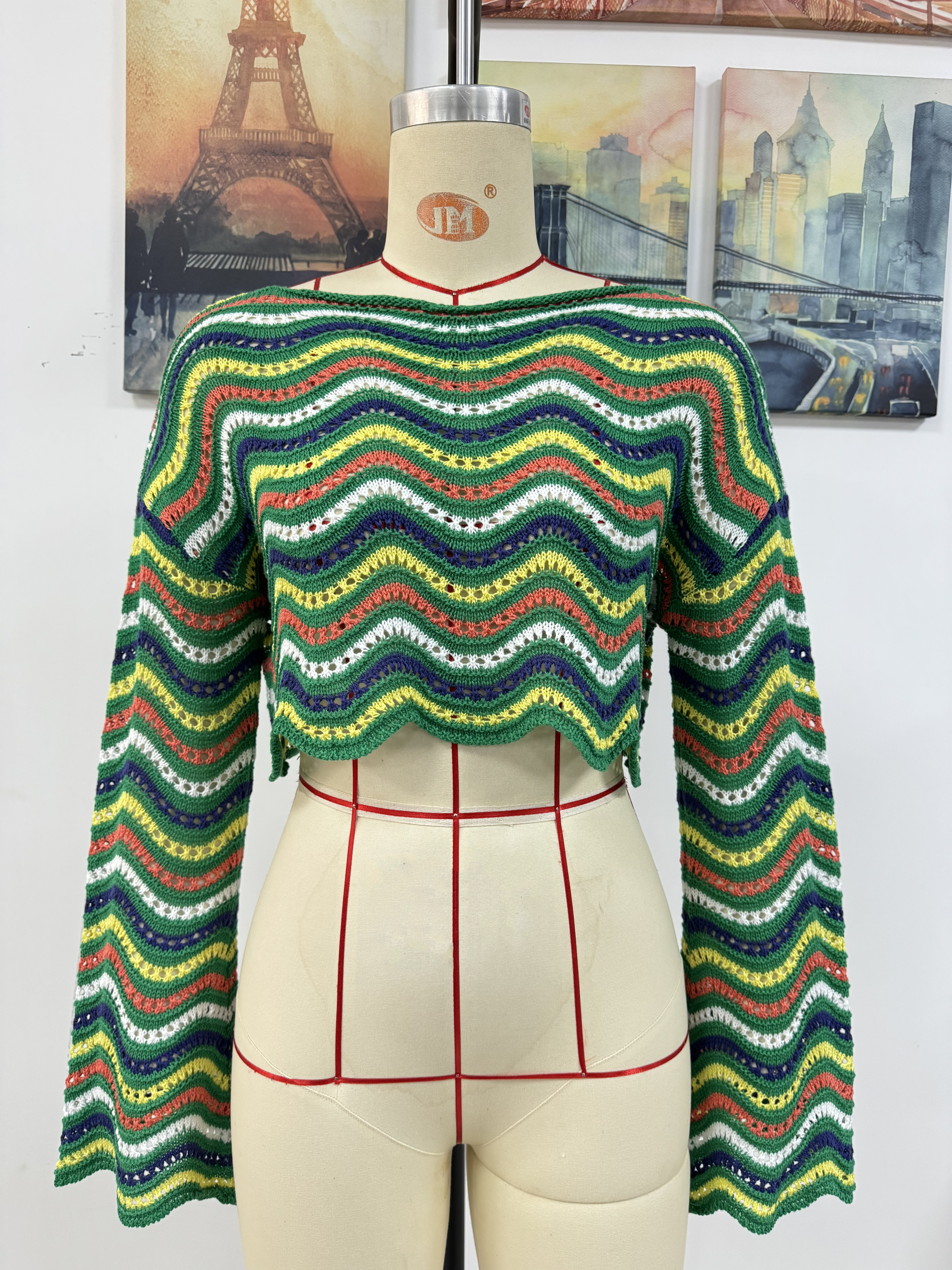 Spring/Summer Round Neck Striped Cover-Up Knit Top