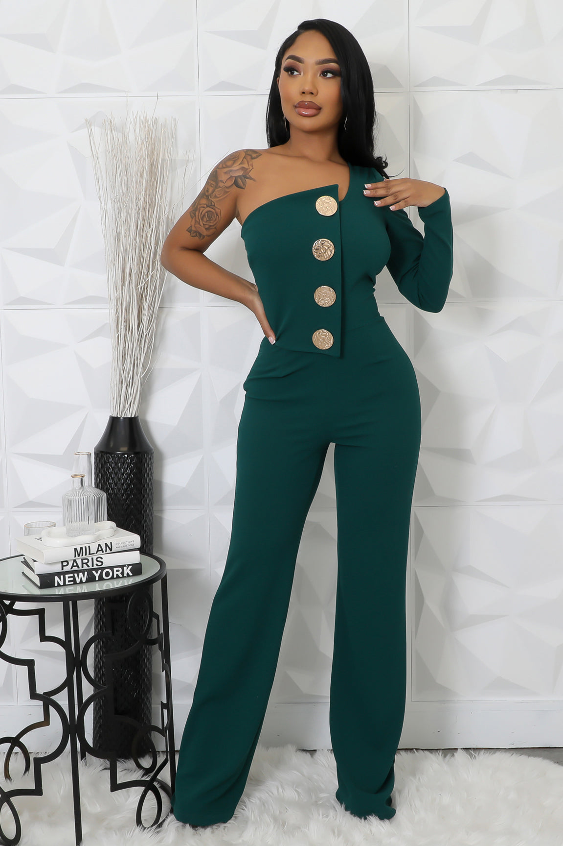 Women Sexy One Shoulder Long Sleeve Jumpsuits