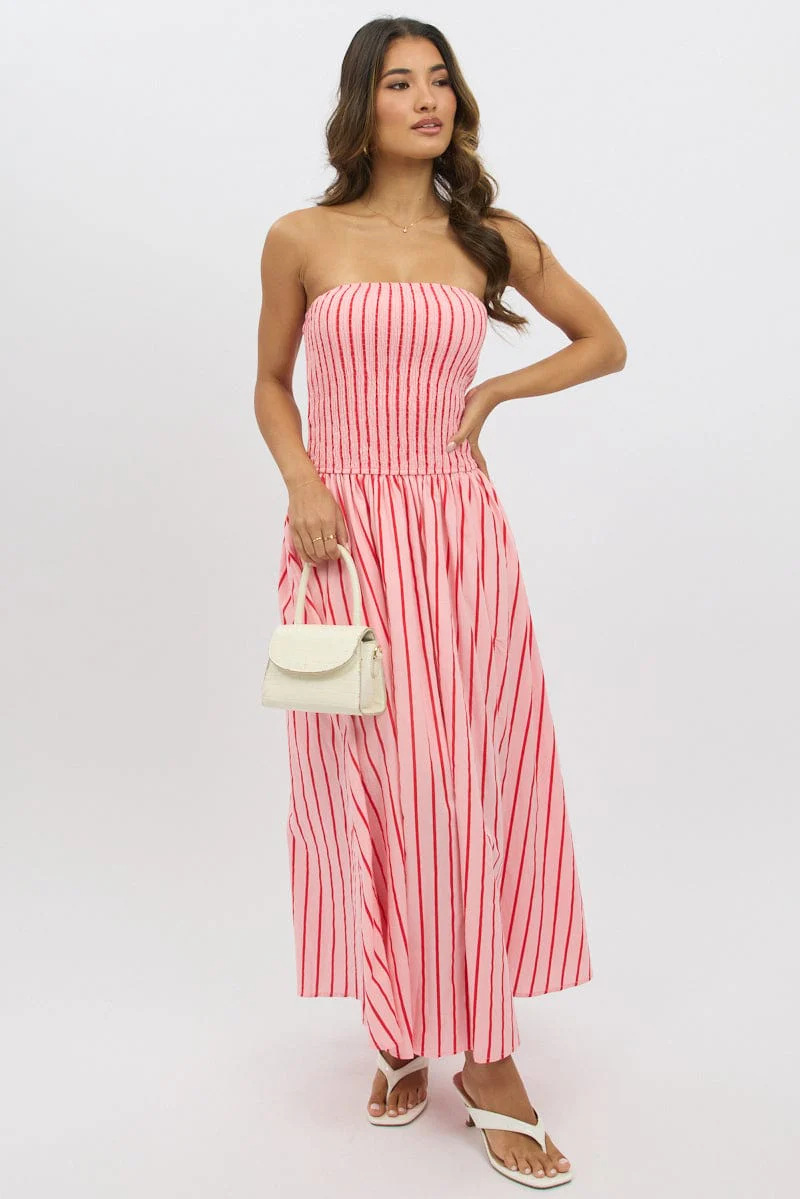 Striped Printed Strapless Sexy Women's Long Dress