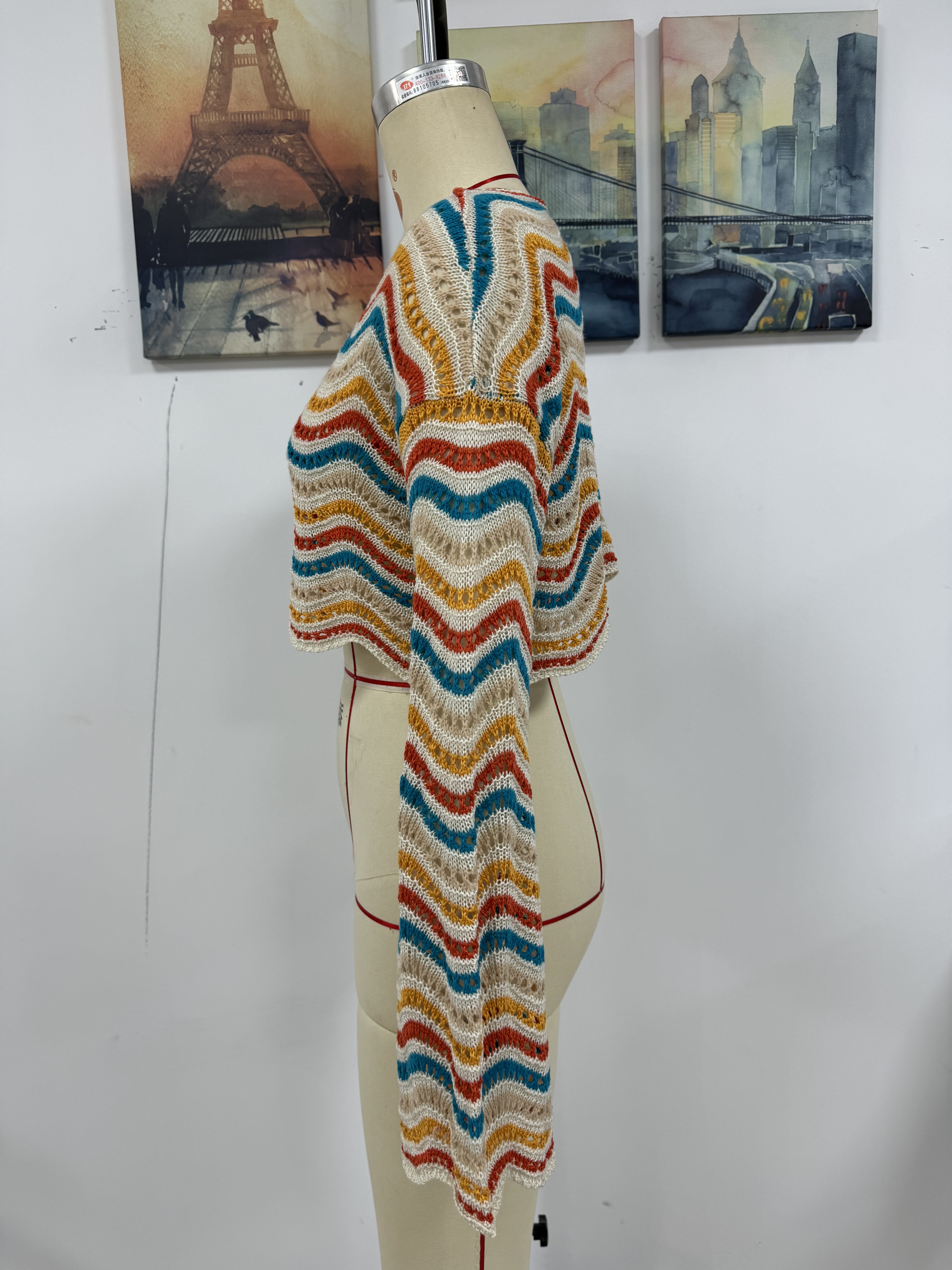 Spring/Summer Round Neck Striped Cover-Up Knit Top