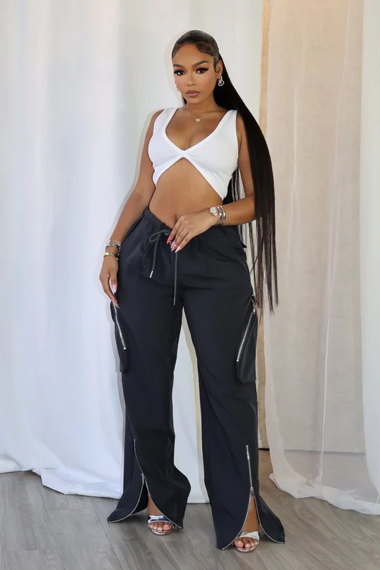 Women Street Casual Zipper Slit Cargo Pants