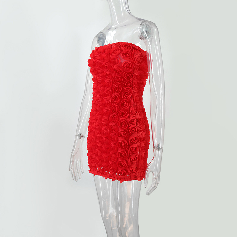 Women Sexy Floral Strapless Bodycon Dress