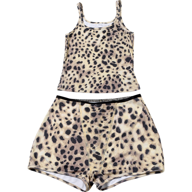 Women's Spring Leopard Print Slim Fitted Camisole and Casual Shorts Set