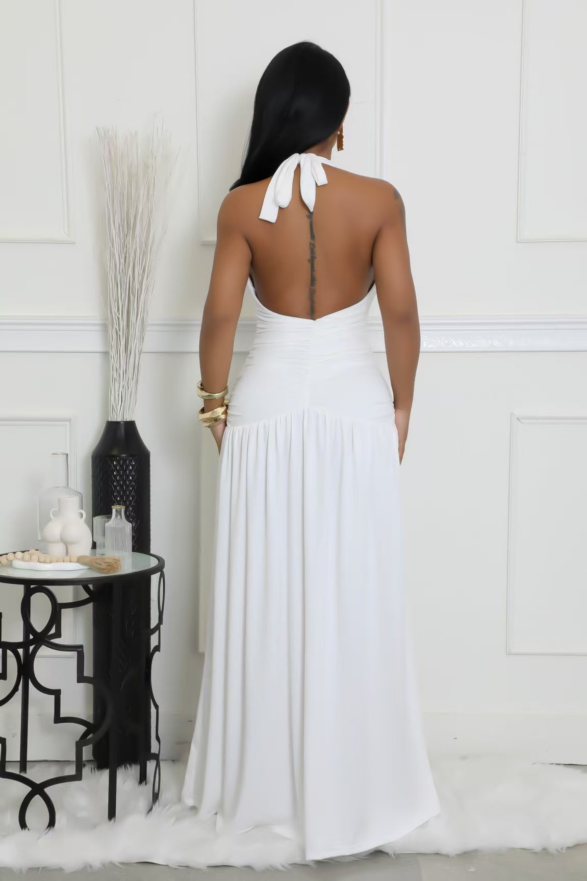 Summer Sexy Tie Halter V-Neck Backless Slit Long Dress
