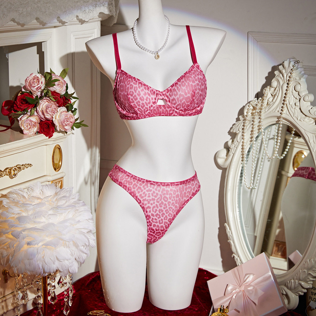 Sexy Lingerie Leopard Bra and Thong Two-Piece Set