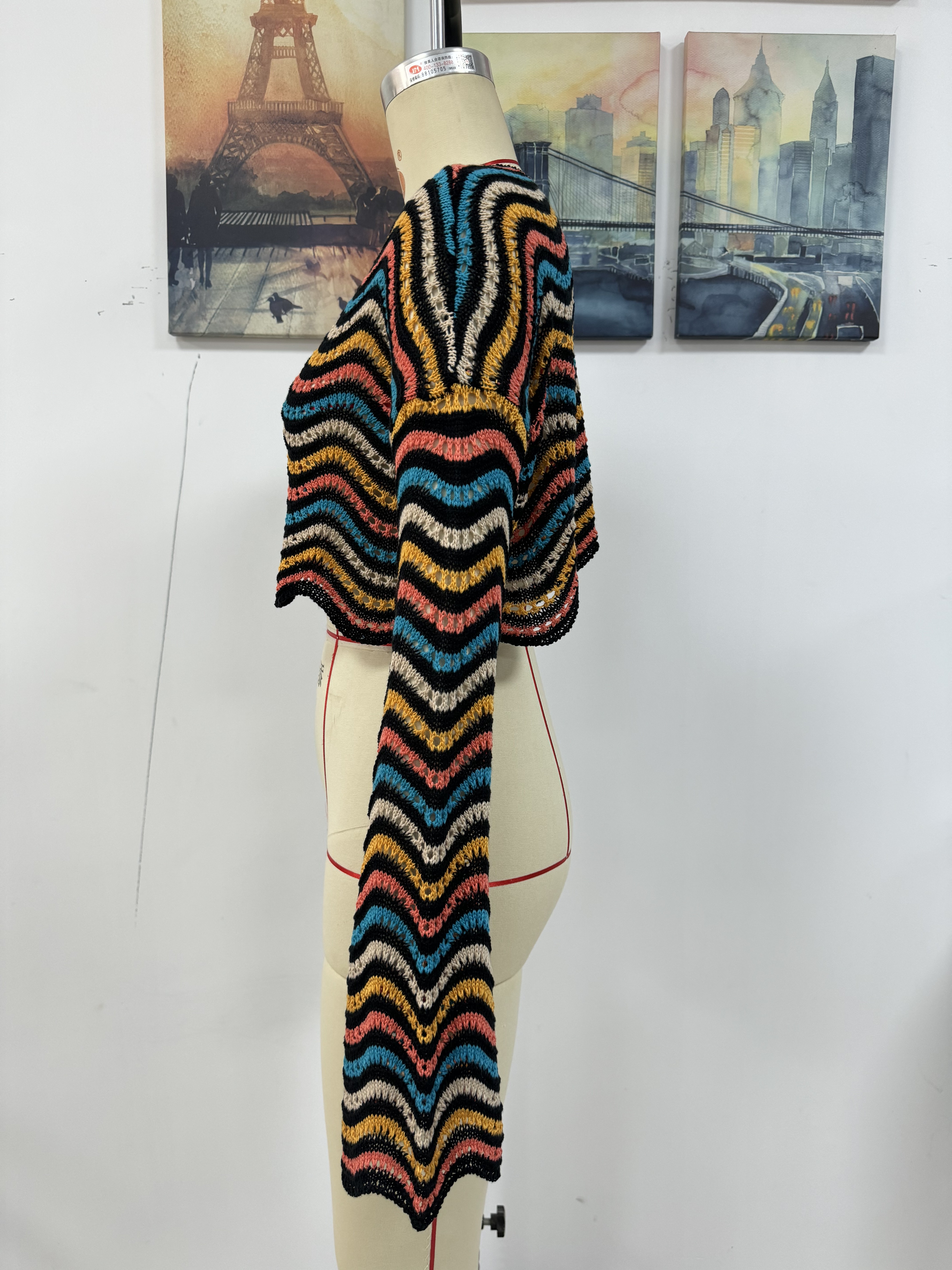 Spring/Summer Round Neck Striped Cover-Up Knit Top