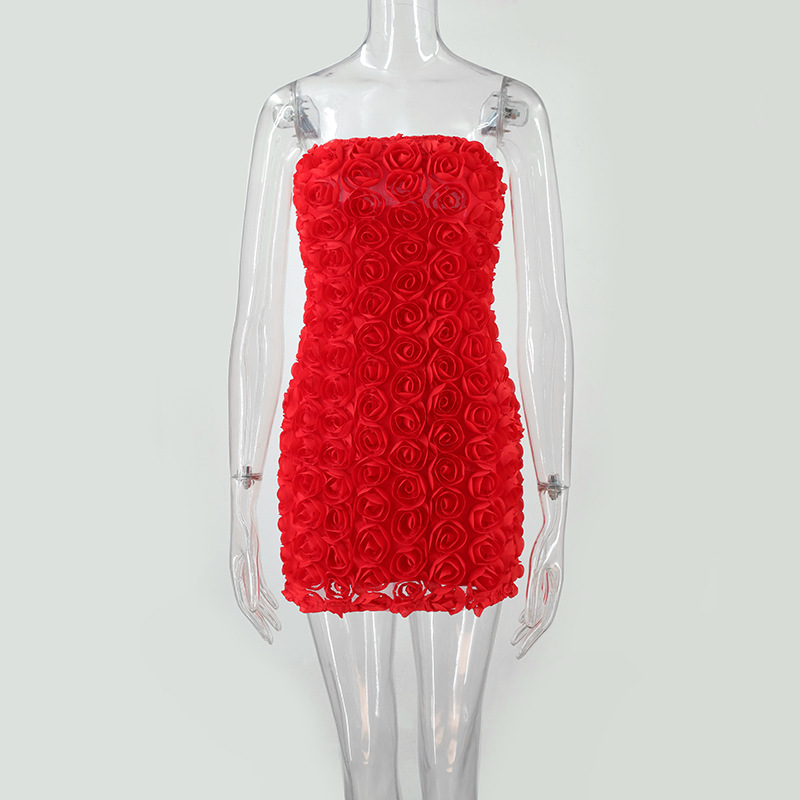 Women Sexy Floral Strapless Bodycon Dress