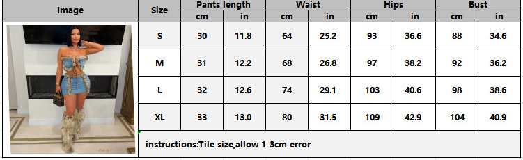 Women Plush Strapless Top and Bodycon Skirt Denim Two Piece Set