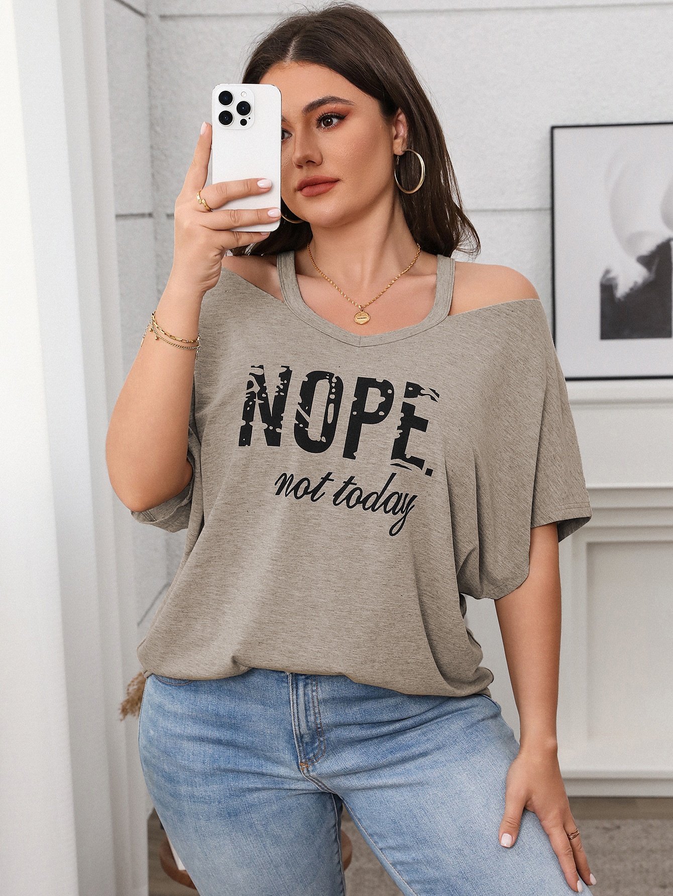 Spring Casual Plus Size Women's Short-Sleeve Off-Shoulder Top