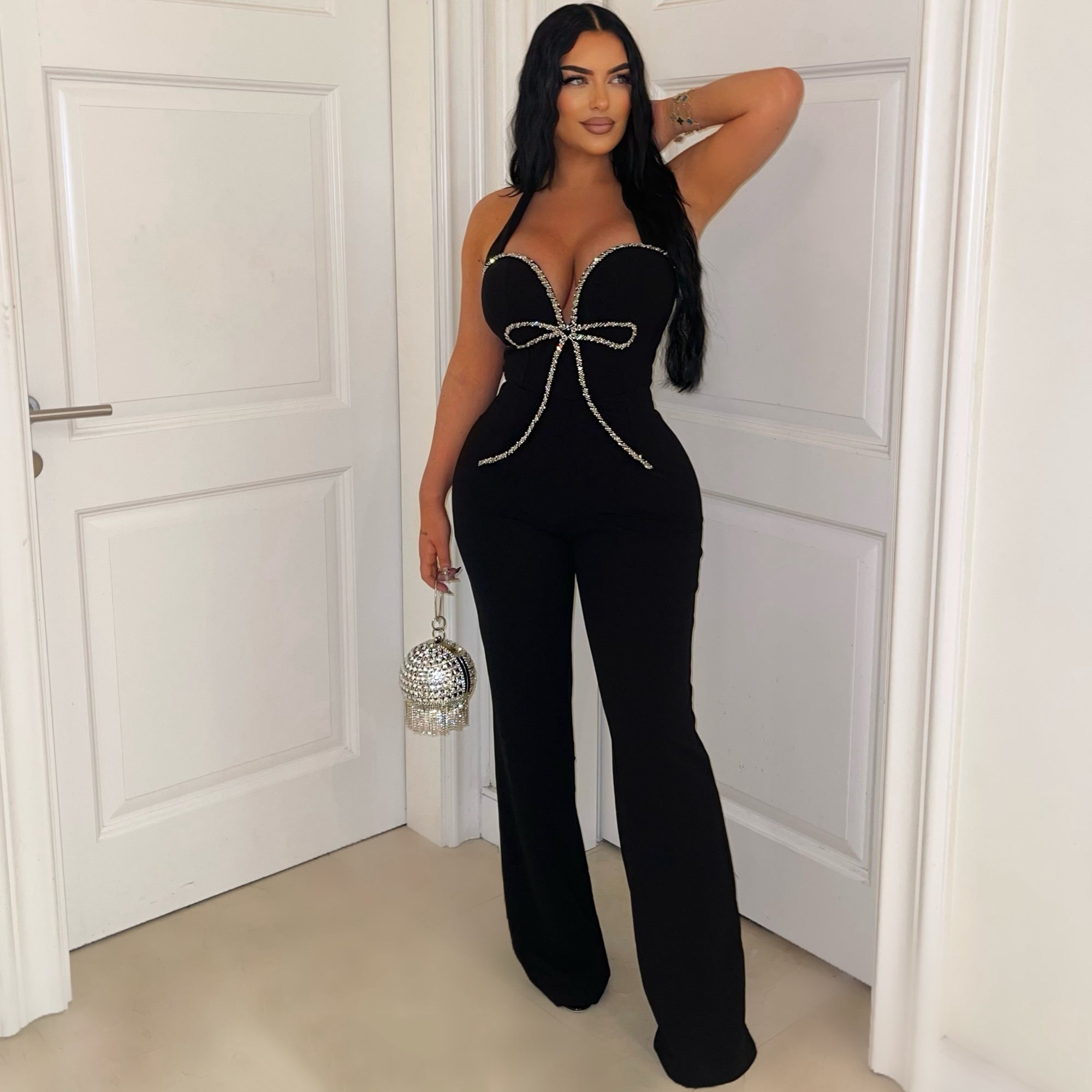 Women Sexy Solid Beaded Sleeveless Jumpsuits