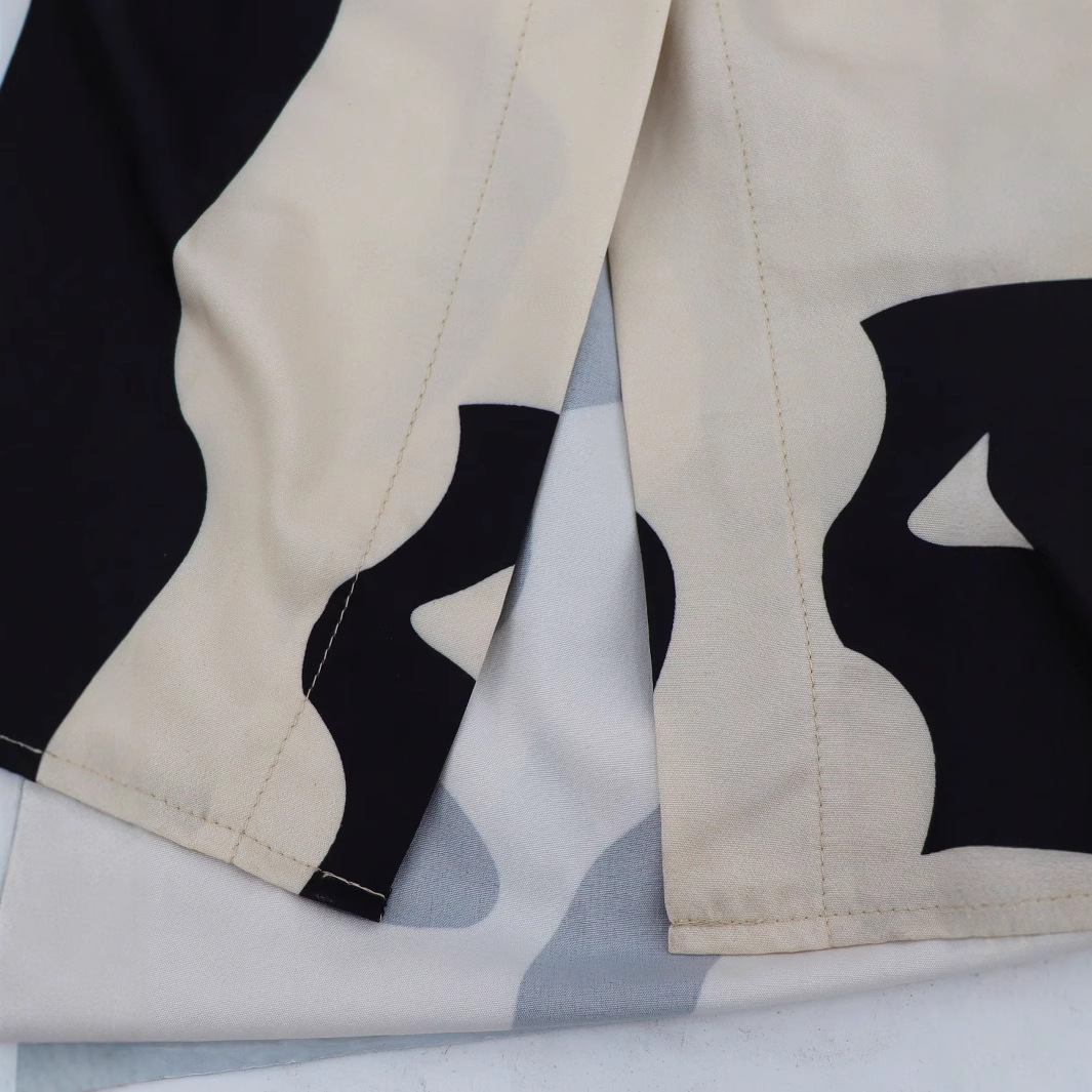 Women Spring Turndown Collar Black and White Patchwork Turndown Collar Wave Long Sleeve Shirt