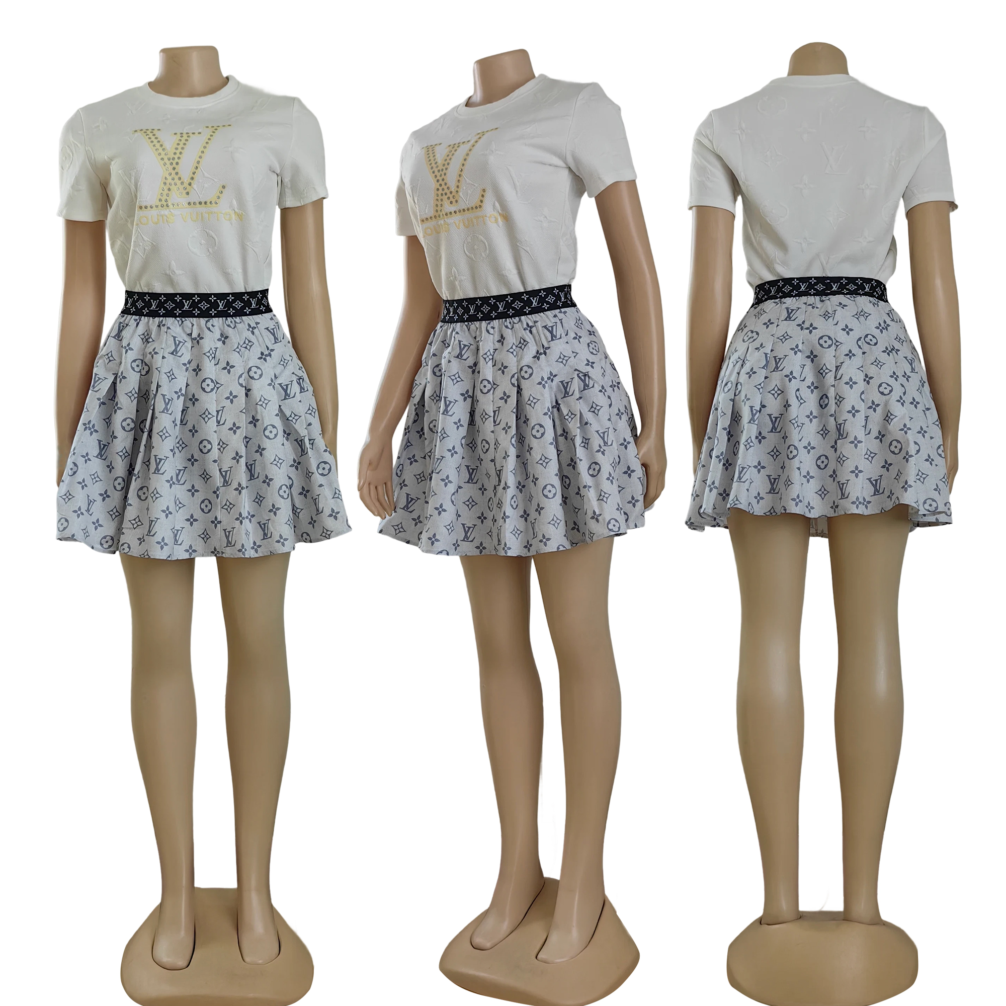 Women Print Short Sleeve  Top and Skirt Two Piece Set