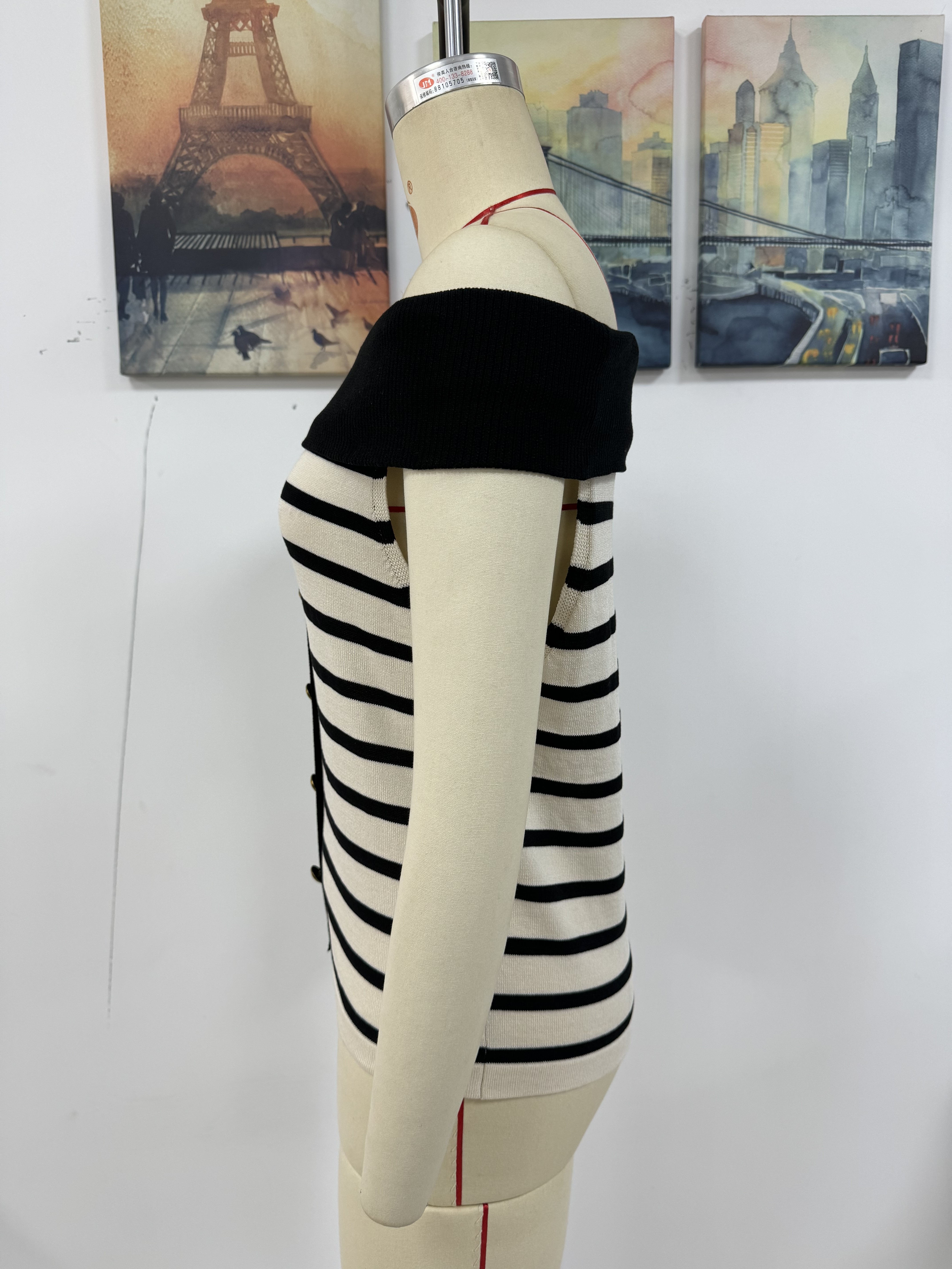 Spring/Summer Women's Fashion Long-Sleeve Striped Off-Shoulder Knit Top