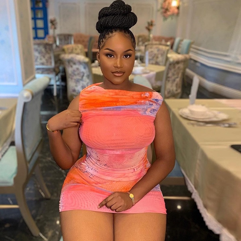 Tight-Fit Sexy Mesh Sleeveless Ruched Bodycon Dress