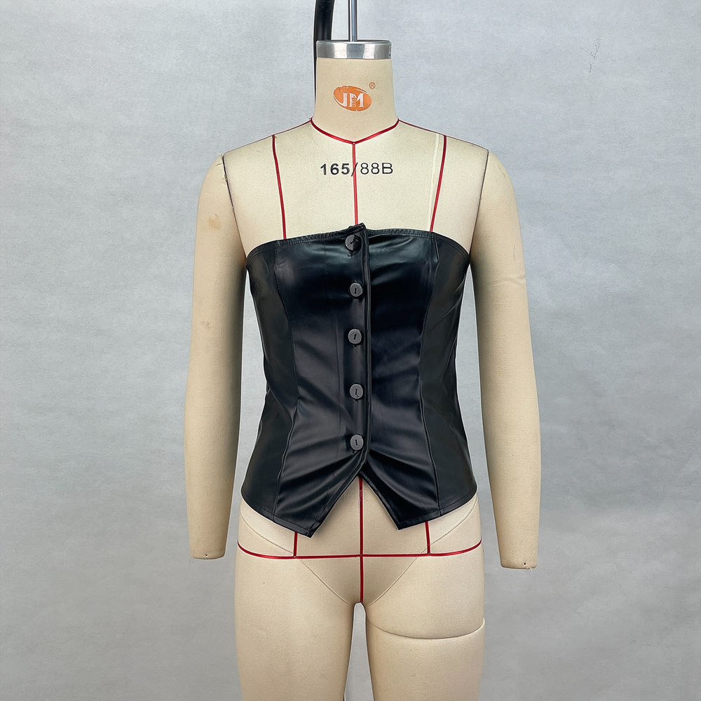Summer Women's PU Leather Strapless Tight-Fit Sexy Vest