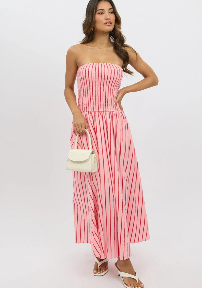 Striped Printed Strapless Sexy Women's Long Dress
