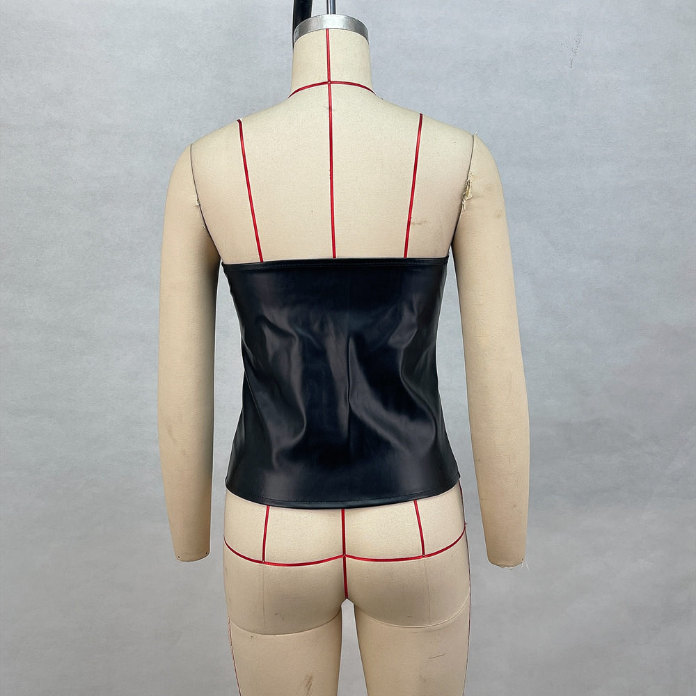 Summer Women's PU Leather Strapless Tight-Fit Sexy Vest