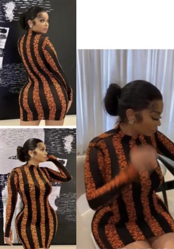 Striped Print Sexy Round Neck Long-Sleeve Bodycon Dress