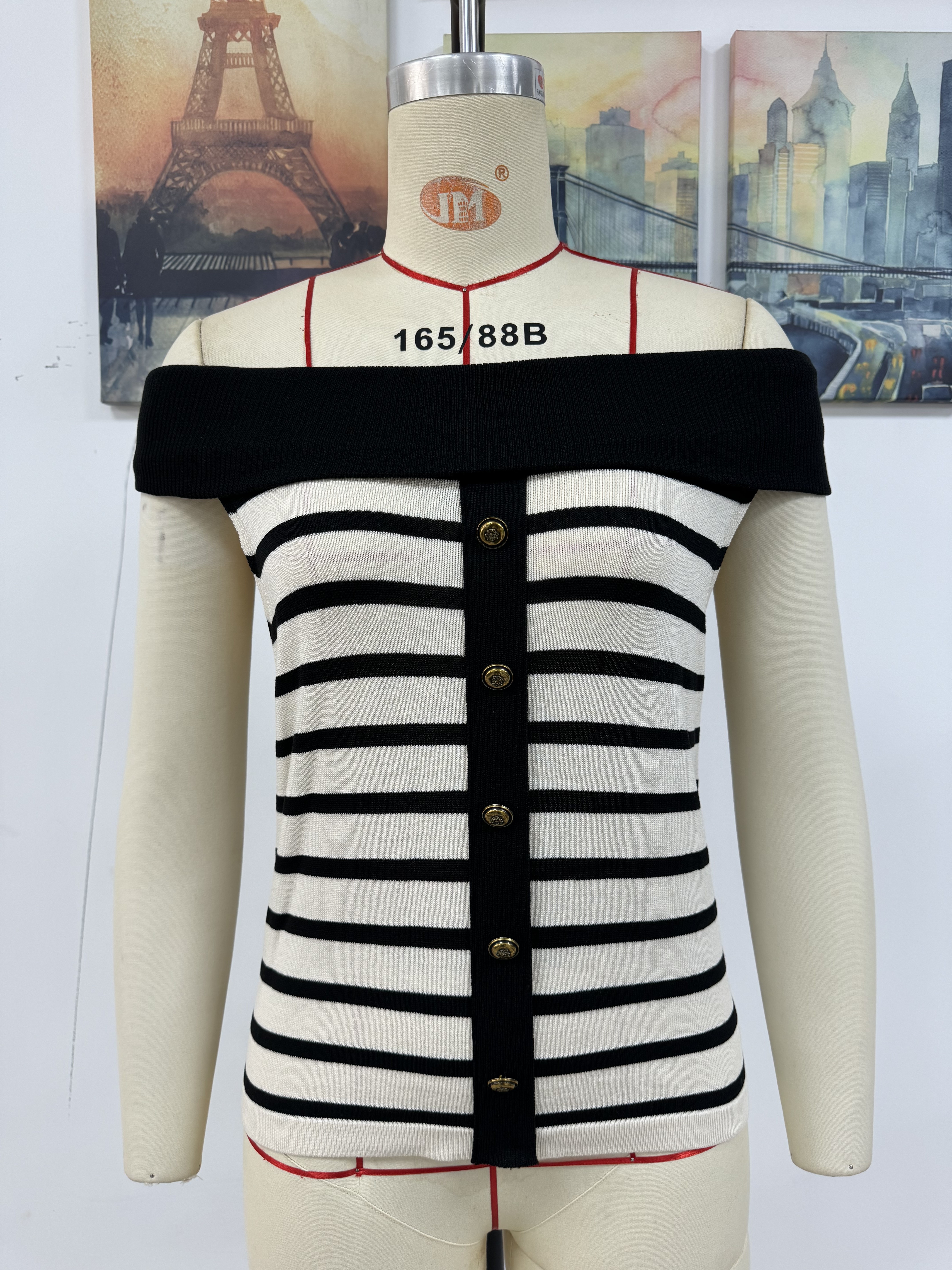 Spring/Summer Women's Fashion Long-Sleeve Striped Off-Shoulder Knit Top