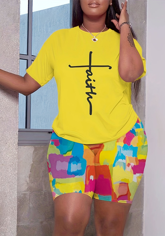 Women Summer Letter Printed T-Shirt And Shorts Two Piece Set