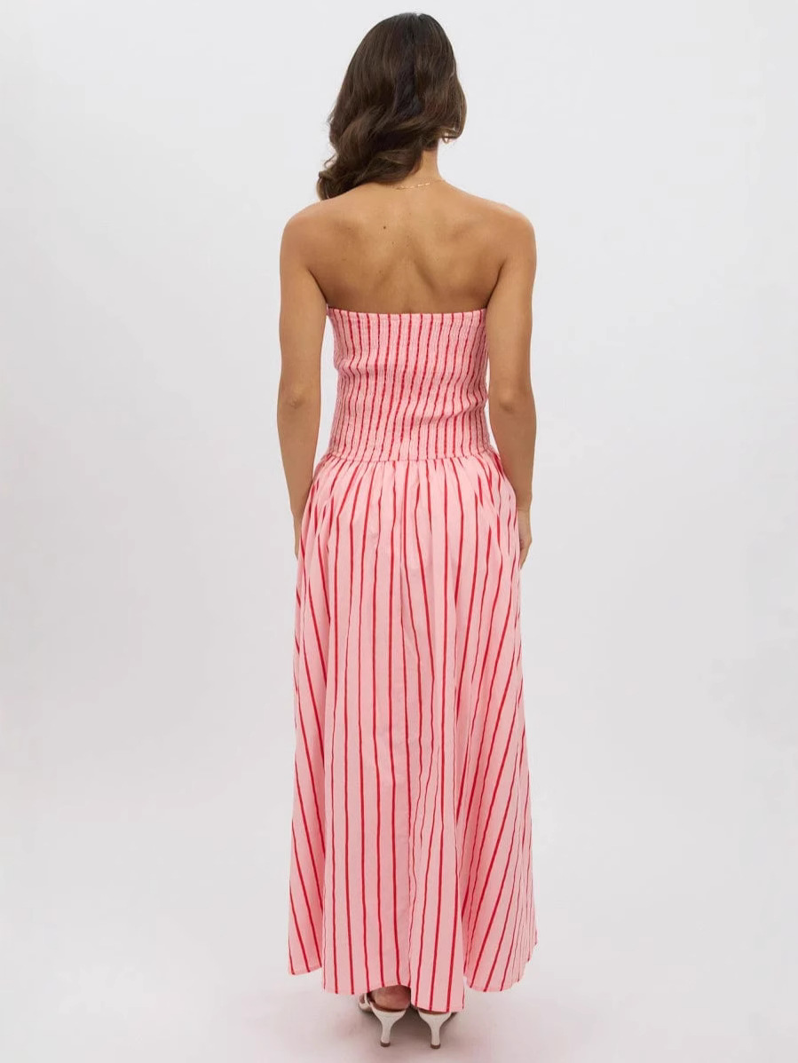 Striped Printed Strapless Sexy Women's Long Dress