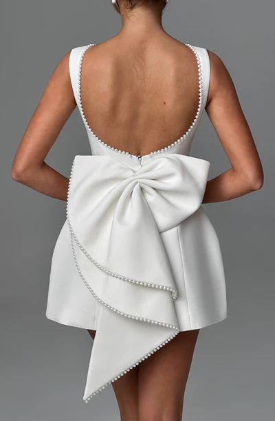 Women Summer Pearl Edge Backless Dress