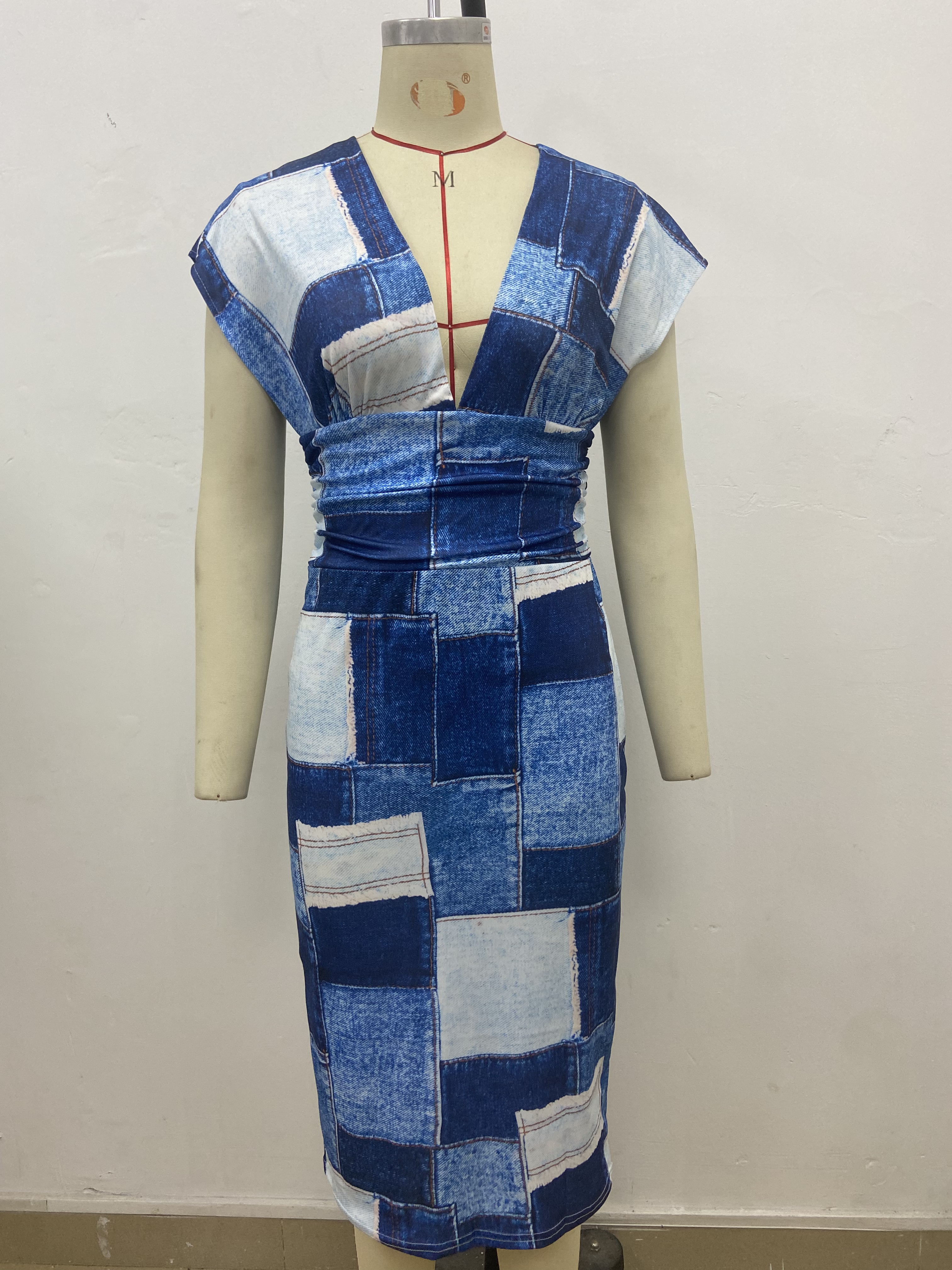 Women's Fashion Chic V Neck Slim Print Dress