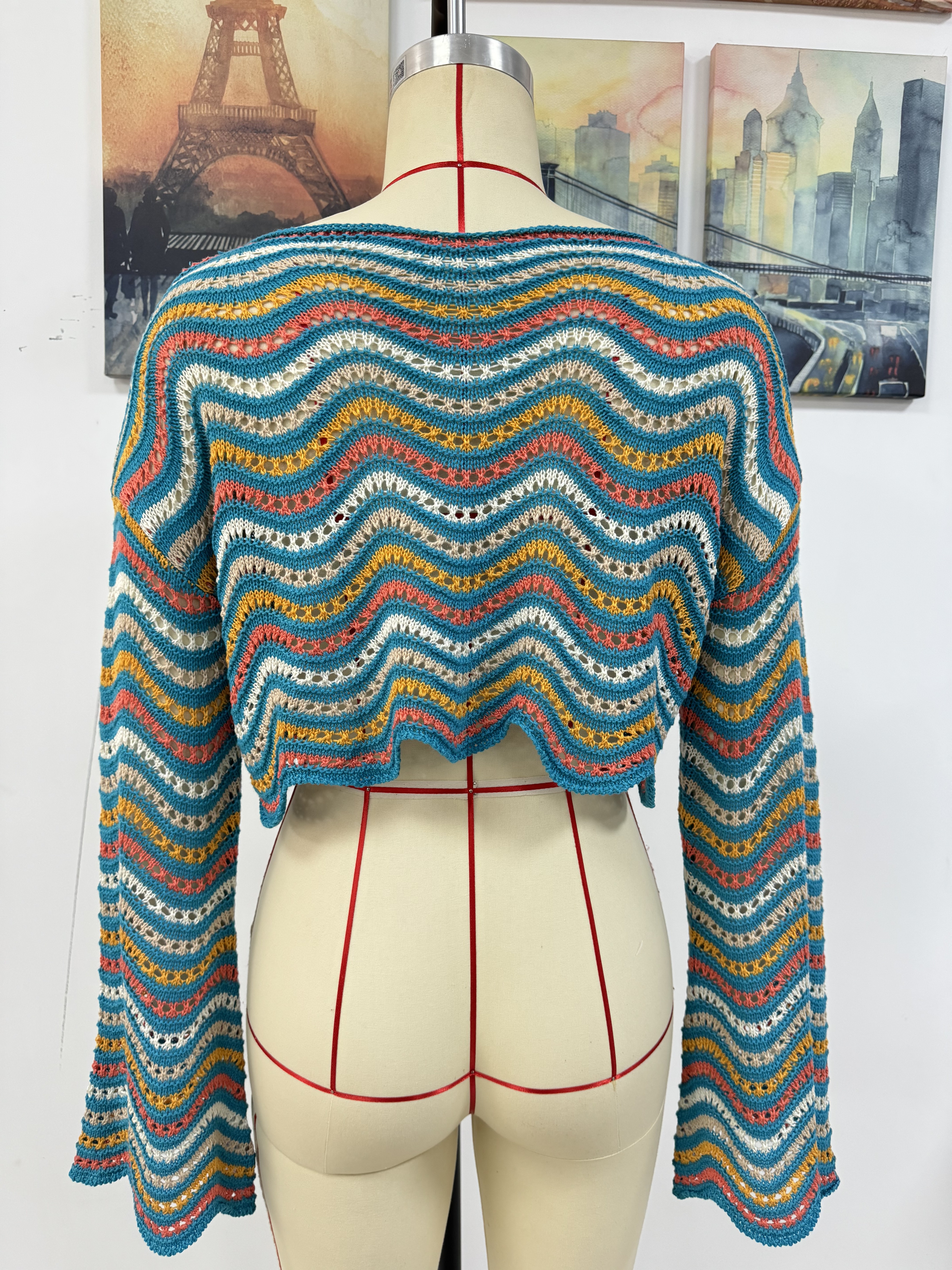 Spring/Summer Round Neck Striped Cover-Up Knit Top