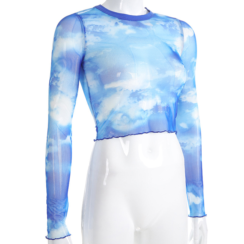 Women's Angel Print Mesh Long-Sleeve T-Shirt