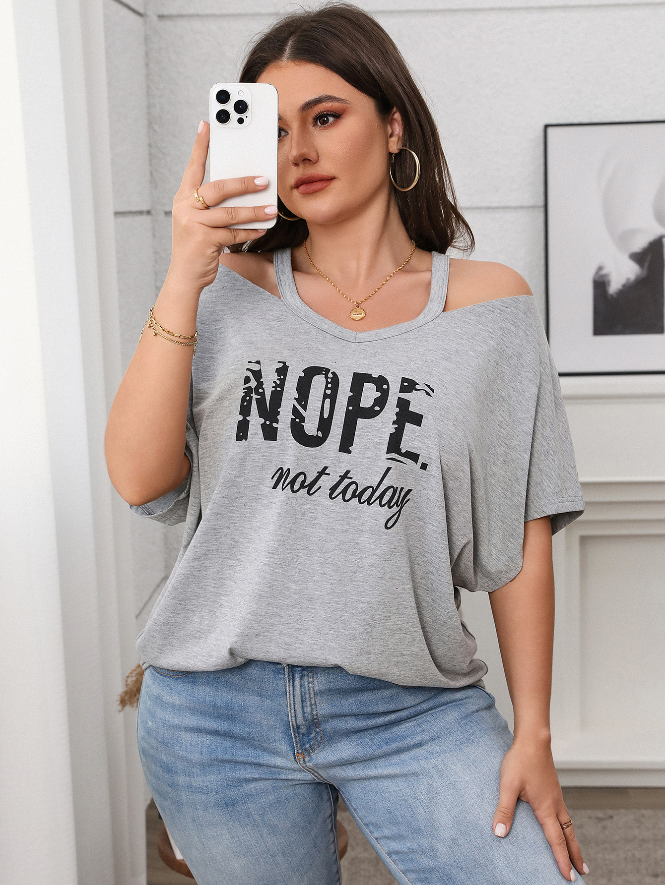 Spring Casual Plus Size Women's Short-Sleeve Off-Shoulder Top