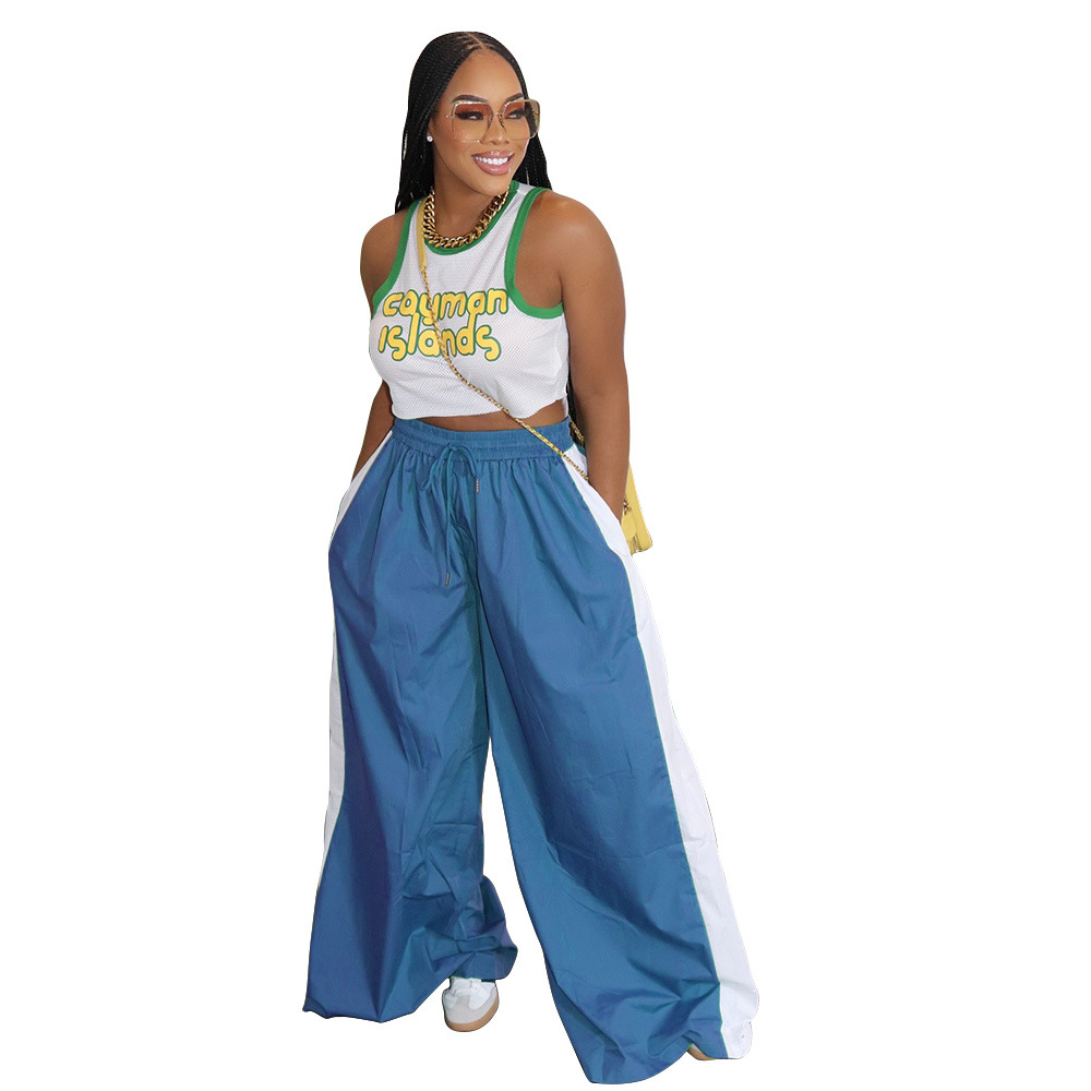 Women Sports Contrast Patchwork Casual Wide Leg Pants