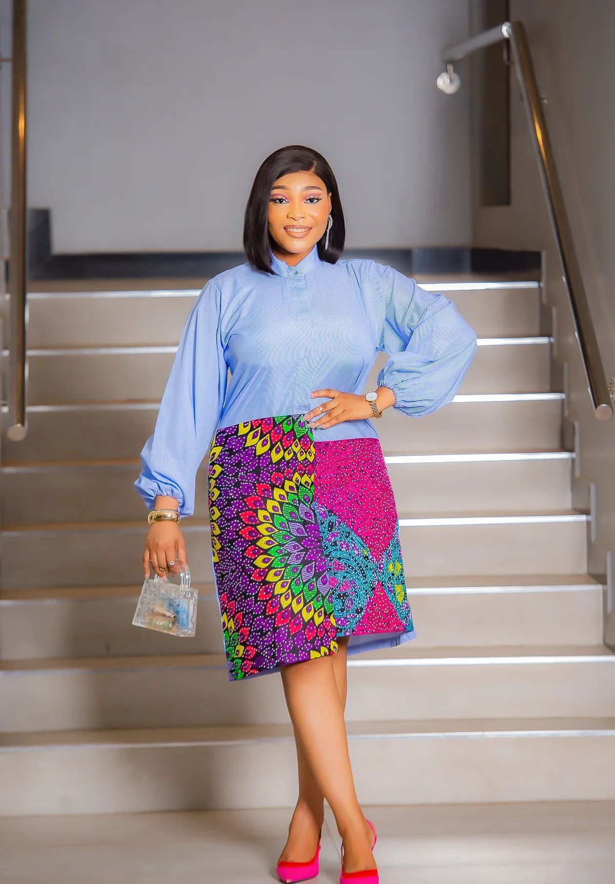 Plus Size Women's Casual Solid Color Round Neck Lantern Sleeve Dress