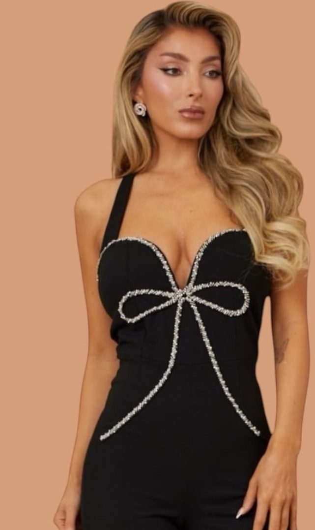 Women Sexy Solid Beaded Sleeveless Jumpsuits