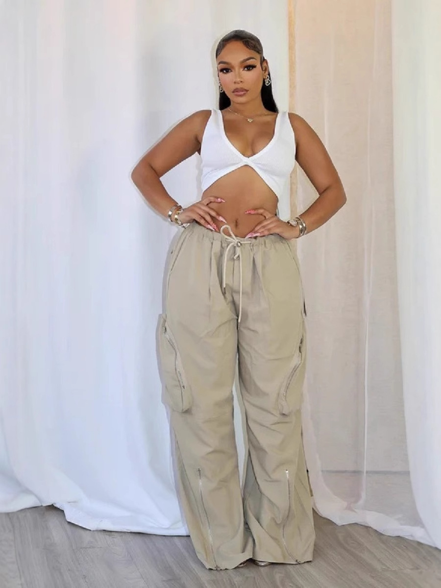 Women Street Casual Zipper Slit Cargo Pants